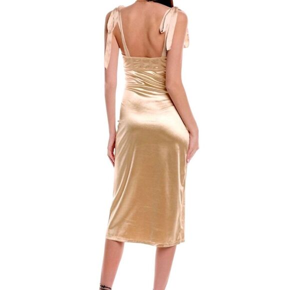 NEW Free People Casino Got Glam Tie Strap Satin Midi Latte Gold Sleeveless Dress - Picture 3 of 12